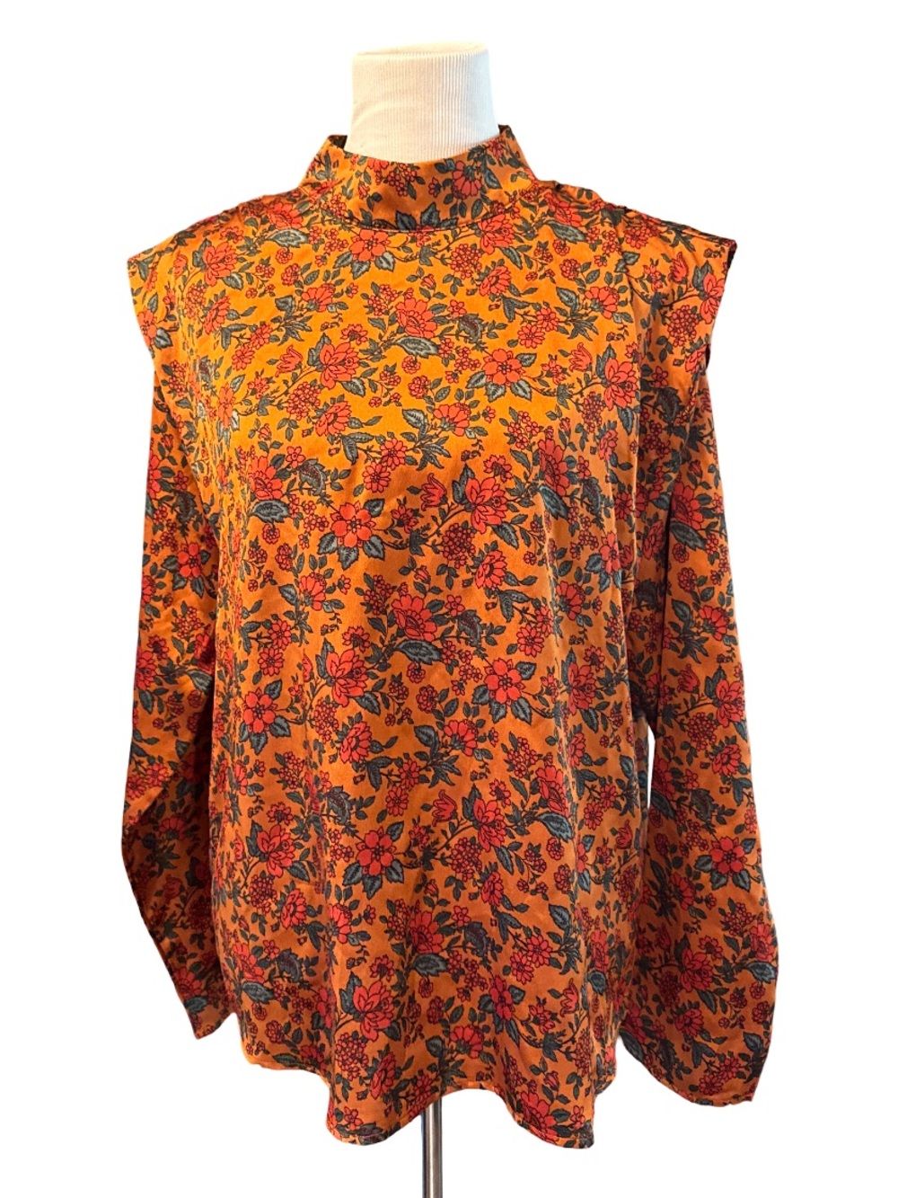 Pleione Orange Floral Mock Neck Blouse size XL